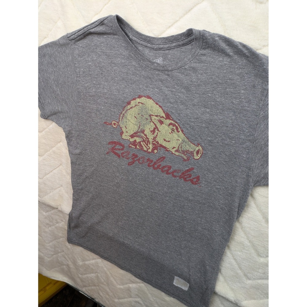 Retro Brand Arkansas Razorbacks T-Shirt Mens Gray Heathered Graphic Tee Small